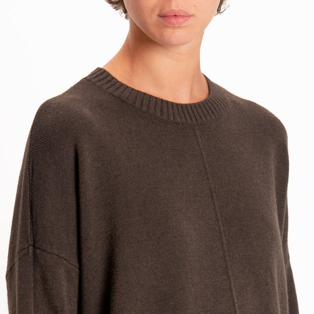 Zeroassoluto-Maglia scatola girocollo riga centrale - choco