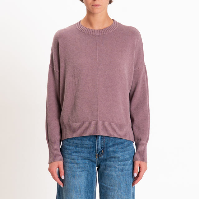 Zeroassoluto-Maglia scatola girocollo riga centrale - mauve