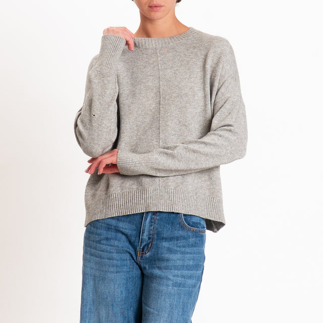Zeroassoluto-Maglia scatola girocollo riga centrale - stone