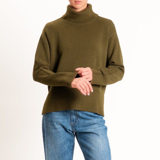 Zeroassoluto-Maglia scatola collo ad anello cannolè - militare