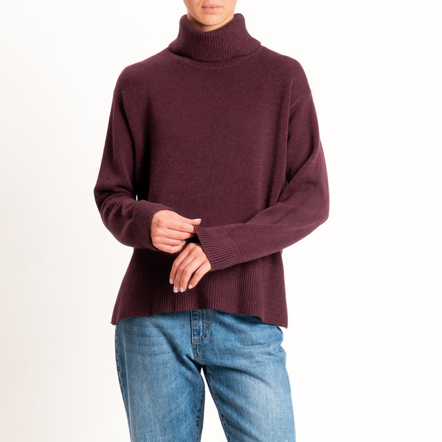 Zeroassoluto-Maglia scatola collo ad anello cannolè - prugna