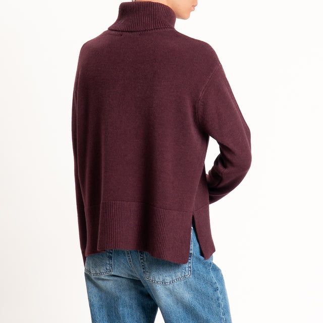 Zeroassoluto-Maglia scatola collo ad anello cannolè - prugna