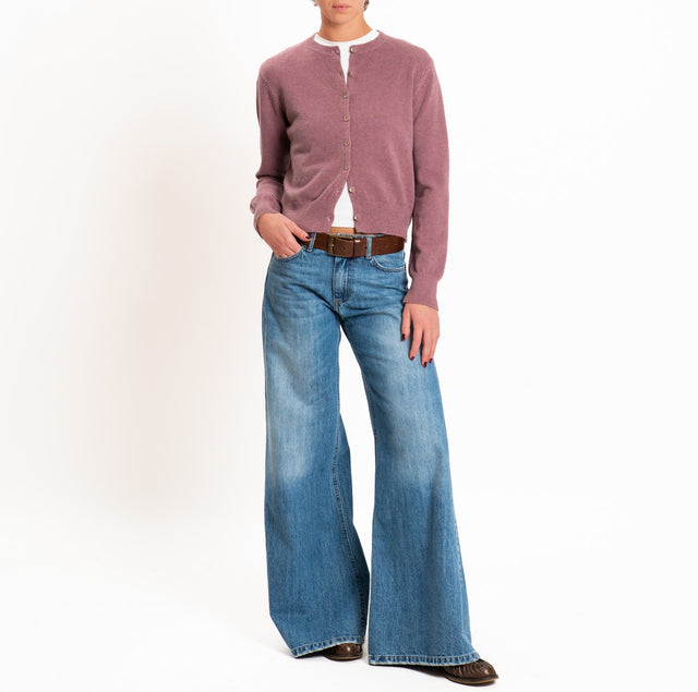 Zeroassoluto-Cardigan crop in maglia bordi a coste - mauve