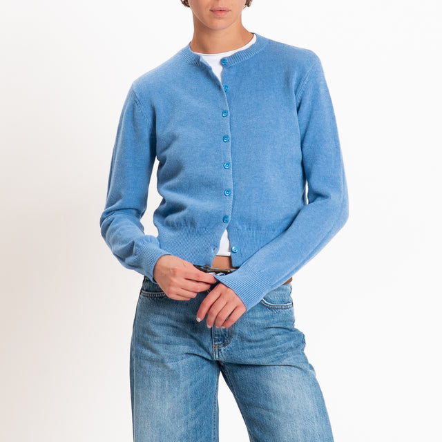 Zeroassoluto-Cardigan crop in maglia bordi a coste - jeans