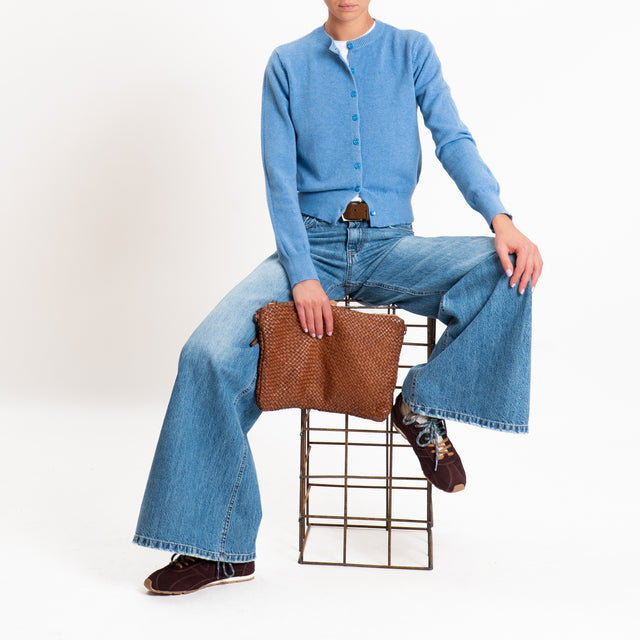 Zeroassoluto-Cardigan crop in maglia bordi a coste - jeans