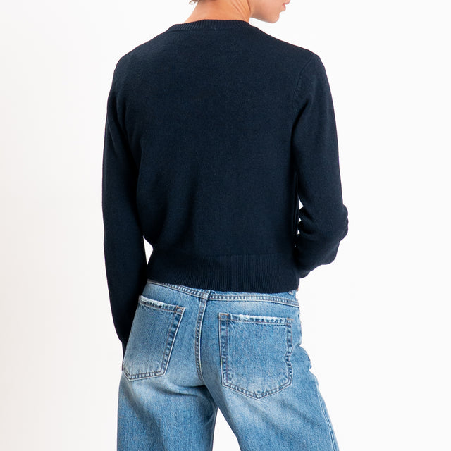 Zeroassoluto-Cardigan crop in maglia bordi a coste - blu