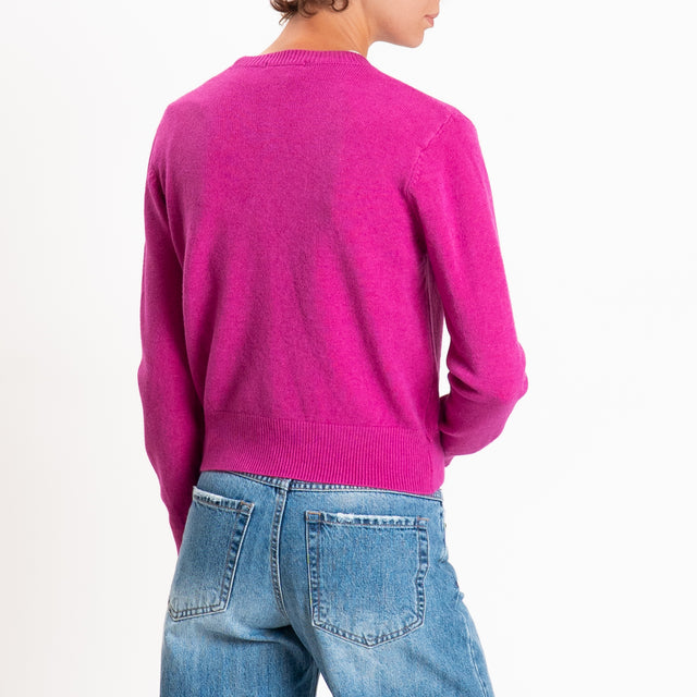 Zeroassoluto-Cardigan crop in maglia bordi a coste - amarena