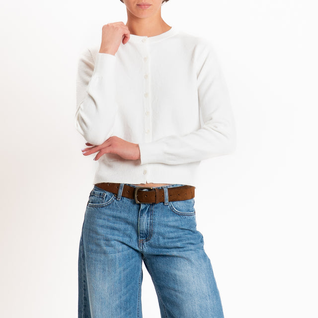 Zeroassoluto-Cardigan crop in maglia bordi a coste - panna