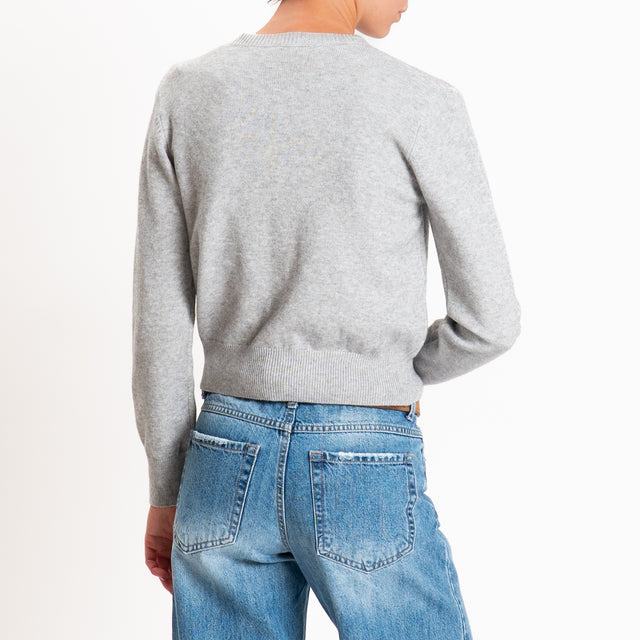 Zeroassoluto-Cardigan crop in maglia bordi a coste - perla