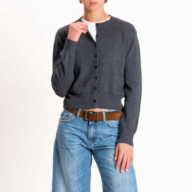 Zeroassoluto-Cardigan crop in maglia bordi a coste - piombo