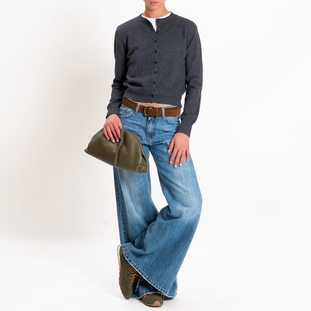 Zeroassoluto-Cardigan crop in maglia bordi a coste - piombo