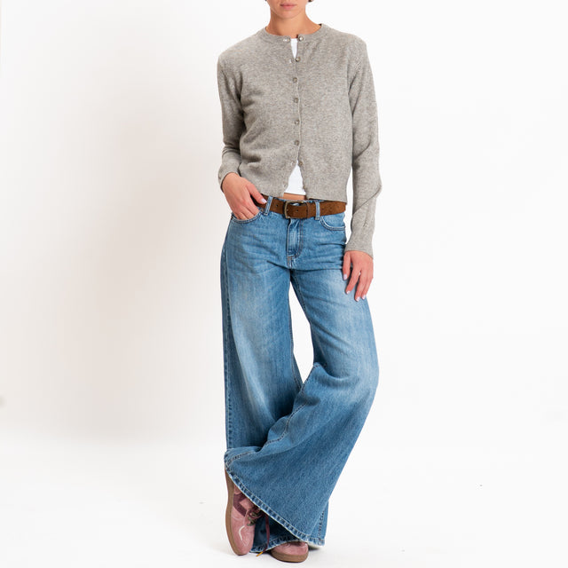 Zeroassoluto-Cardigan crop in maglia bordi a coste - stone
