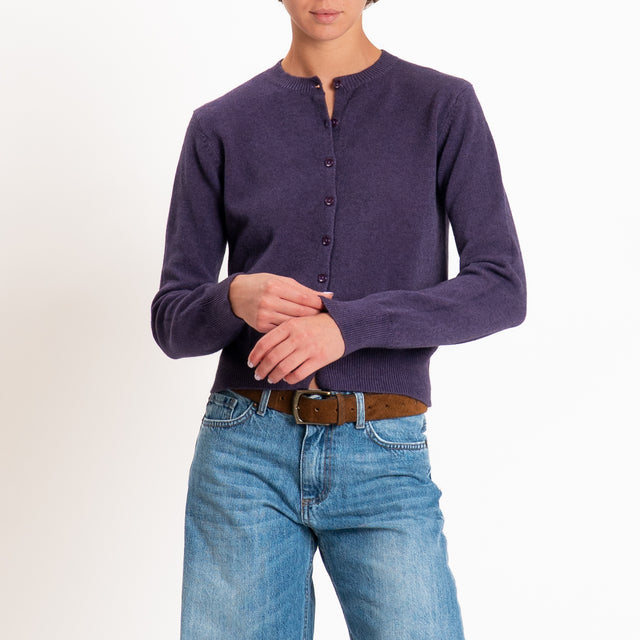 Zeroassoluto-Cardigan crop in maglia bordi a coste - uva