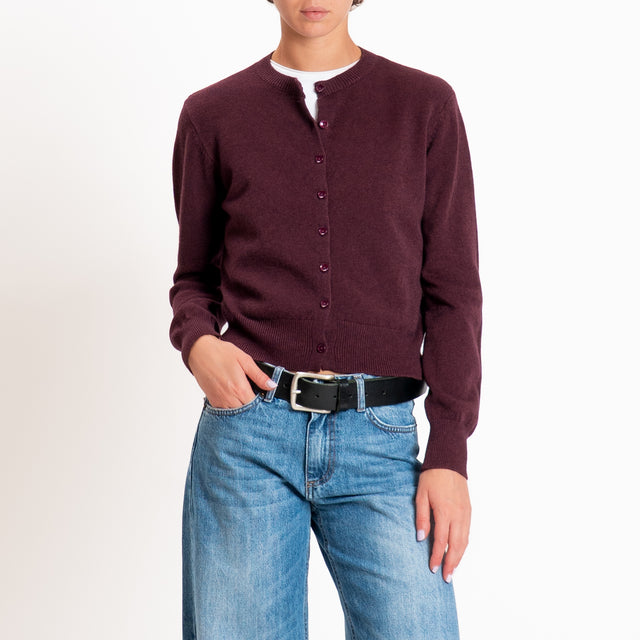 Zeroassoluto-Cardigan crop in maglia bordi a coste - prugna