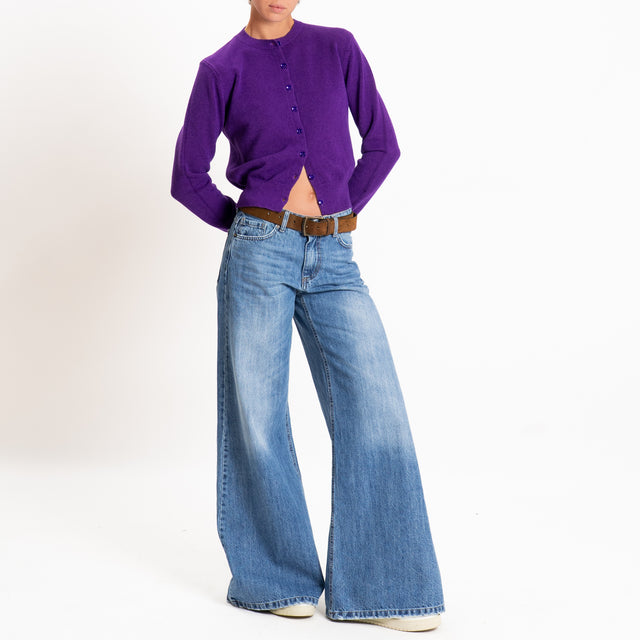 Zeroassoluto-Cardigan crop in maglia bordi a coste - viola