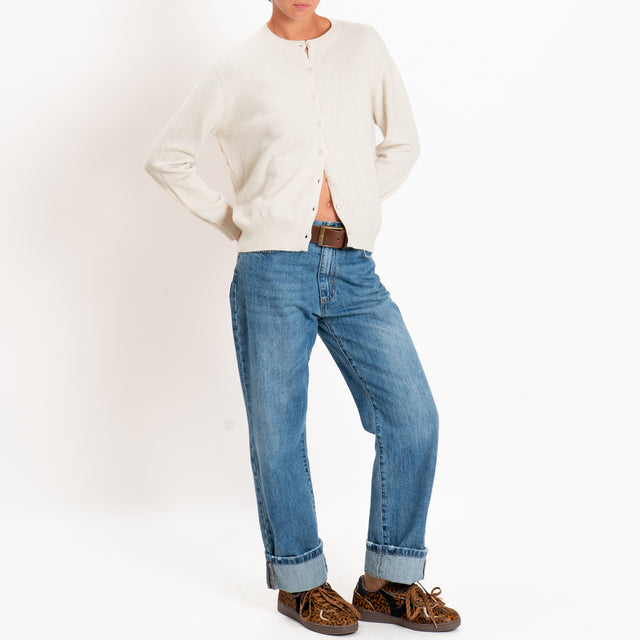 Zeroassoluto-Cardigan in maglia bordi a coste - gesso