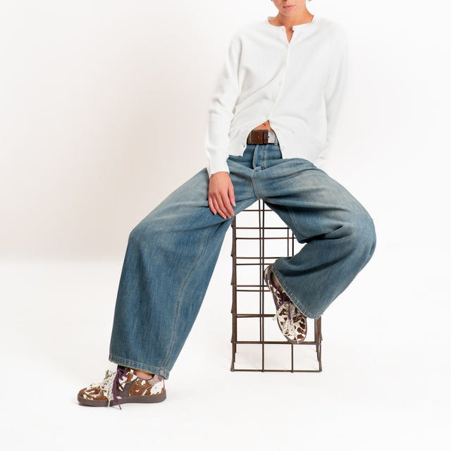 Zeroassoluto-Cardigan in maglia bordi a coste - panna