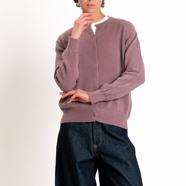 Zeroassoluto-Cardigan in maglia bordi a coste - mauve