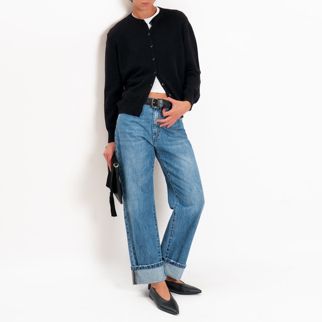 Zeroassoluto-Cardigan in maglia bordi a coste - nero