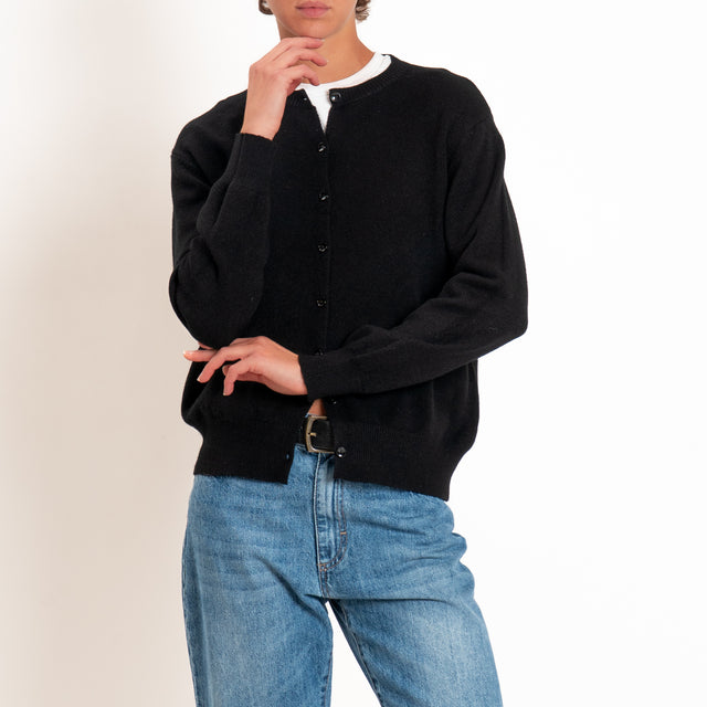 Zeroassoluto-Cardigan in maglia bordi a coste - nero