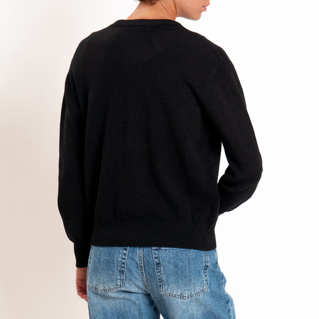 Zeroassoluto-Cardigan in maglia bordi a coste - nero