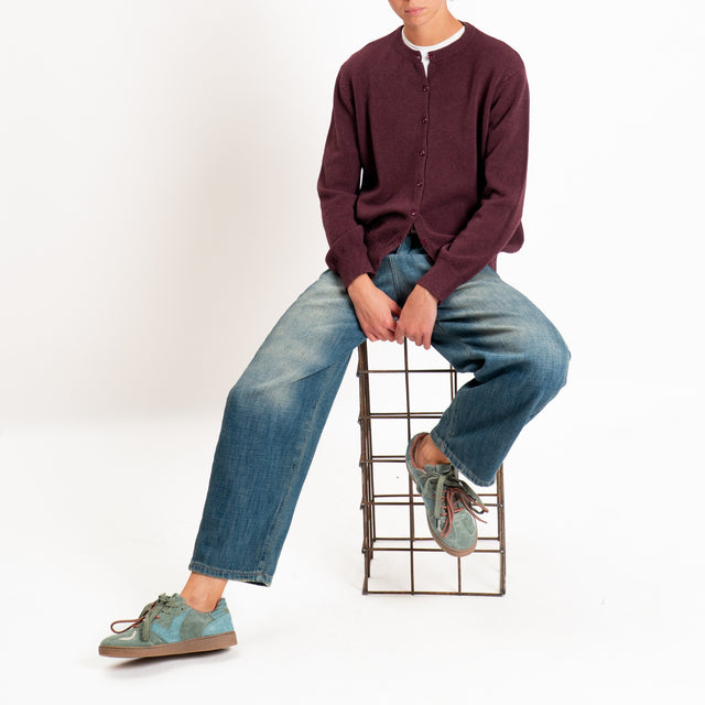 Zeroassoluto-Cardigan in maglia bordi a coste - prugna