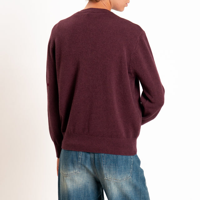 Zeroassoluto-Cardigan in maglia bordi a coste - prugna