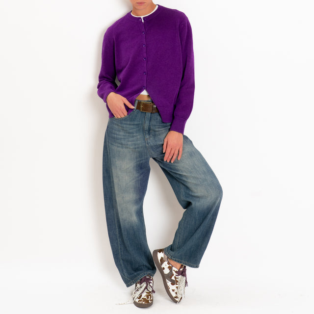 Zeroassoluto-Cardigan in maglia bordi a coste - viola