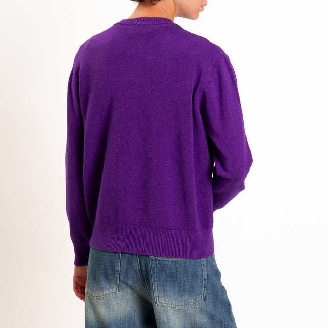 Zeroassoluto-Cardigan in maglia bordi a coste - viola