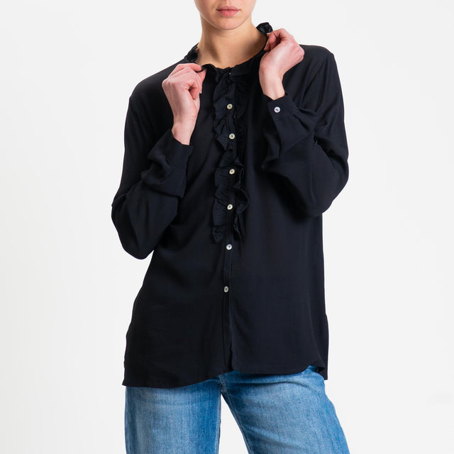 Zeroassoluto- Camicia ALIA georgette con rouches - Nero