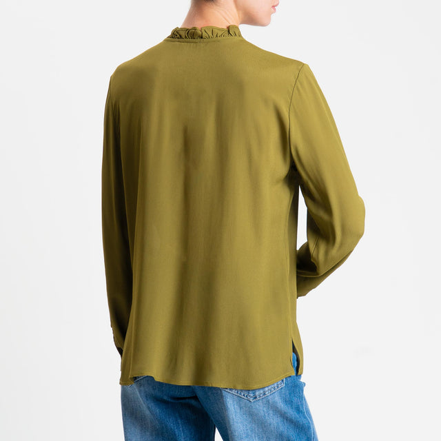 Zeroassoluto- Camicia ALIA georgette con rouches - olive