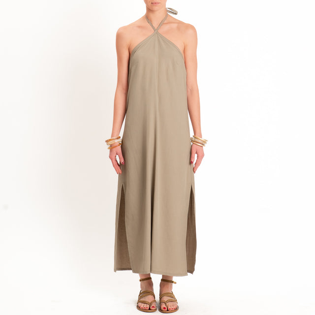 Zeroassoluto-Abito ALISA scollo halter misto lino - coloniale