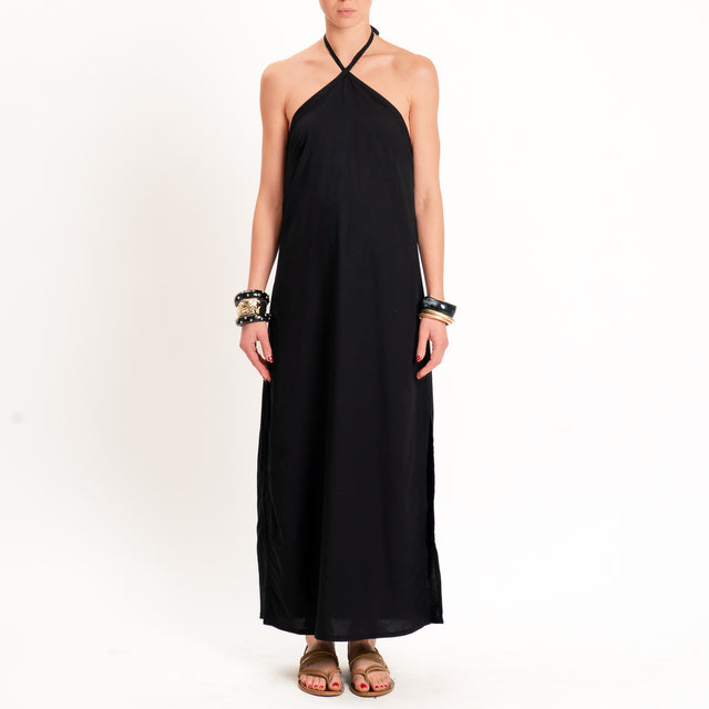 Zeroassoluto-Abito ALISA scollo halter misto lino - nero