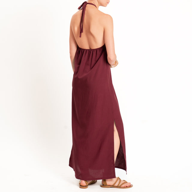 Zeroassoluto-Abito ALISA scollo halter misto lino - vino