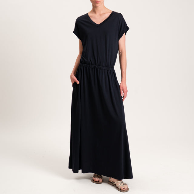 Zeroassoluto-Abito AURA scollo v in jersey di cotone elasticizzato - nero