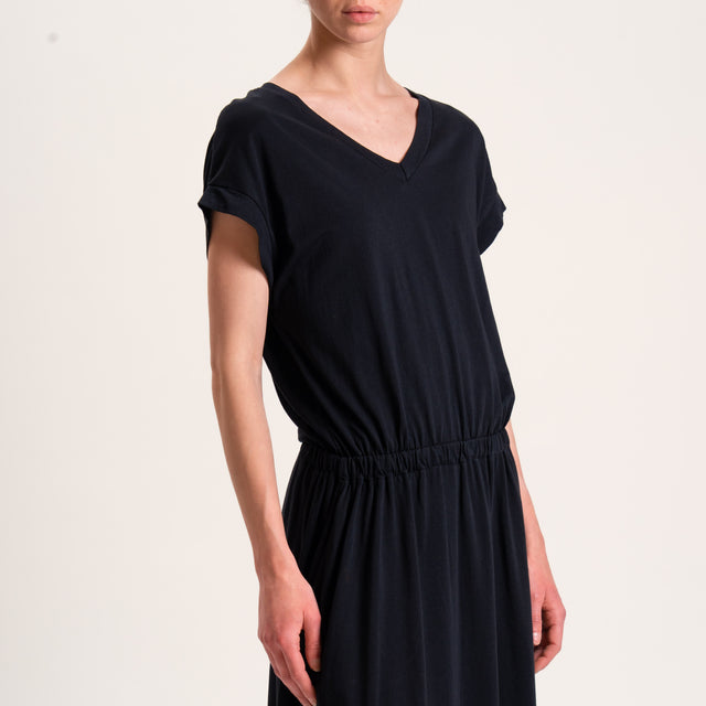 Zeroassoluto-Abito AURA scollo v in jersey di cotone elasticizzato - nero