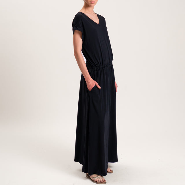 Zeroassoluto-Abito AURA scollo v in jersey di cotone elasticizzato - nero