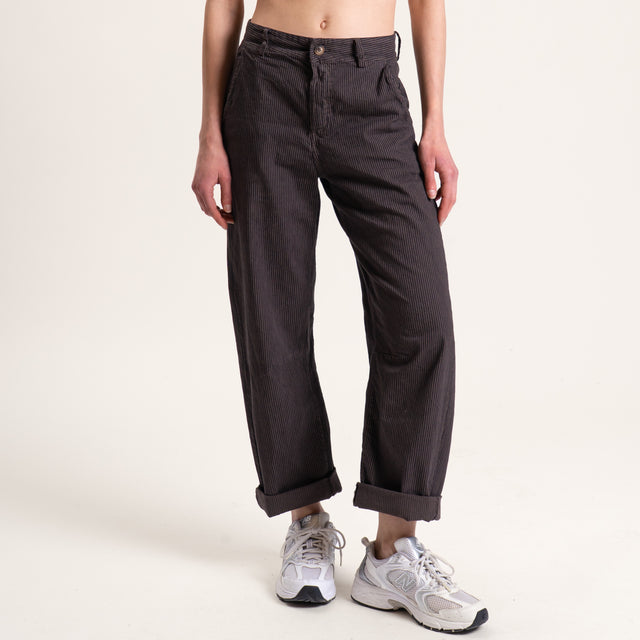 Zeroassoluto-Pantalone BARRY cotone elasticizzato - righe moro/nero