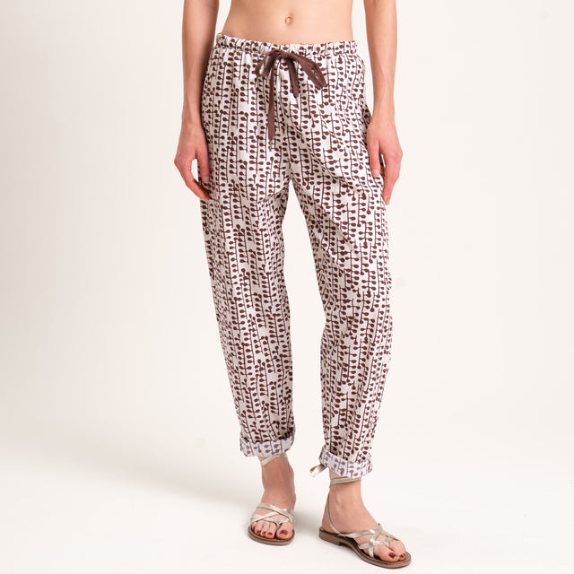 Zeroassoluto-Pantalone BAYA con elastico fantasia - drops latte/moka