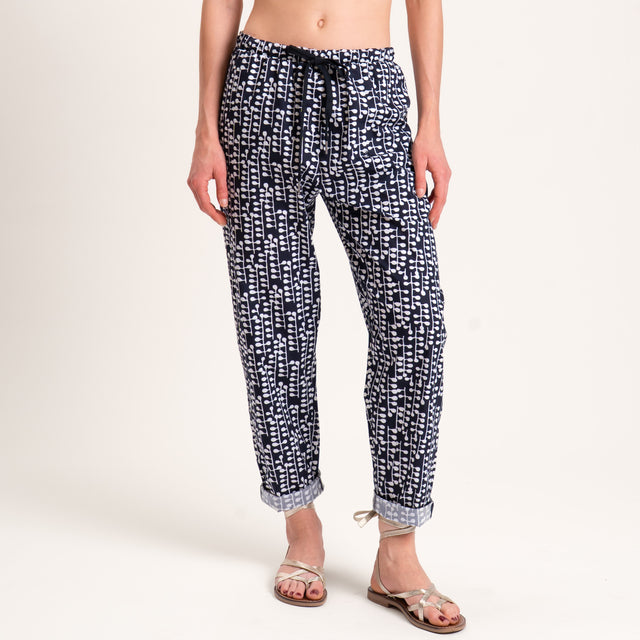 Zeroassoluto-Pantalone BAYA con elastico fantasia - drops nero/latte