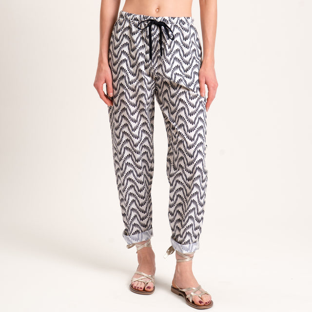 Zeroassoluto-Pantalone BAYA con elastico fantasia - etnic latte/nero