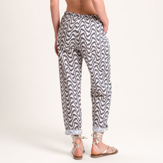 Pantalón Zeroassoluto-BAYA con elástico estampado - étnico leche/negro