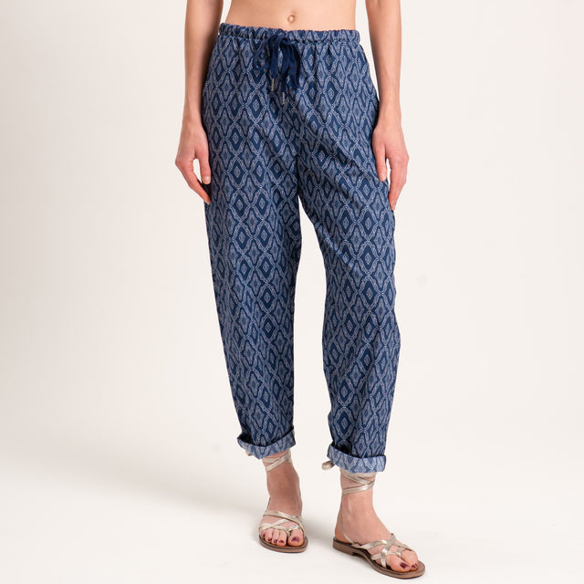 Zeroassoluto-Pantalone BAYA con elastico fantasia - maroc blu/latte