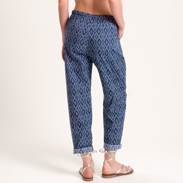 Pantalón Zeroassoluto-BAYA con elástico estampado - azul marroquí/leche