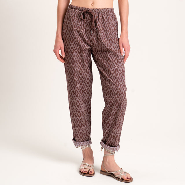 Zeroassoluto-Pantalone BAYA con elastico fantasia - maroc moka/latte