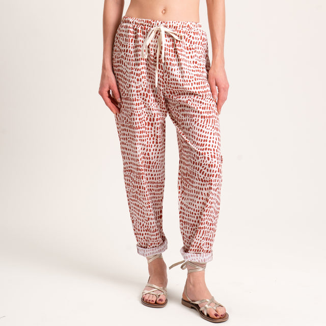 Zeroassoluto-Pantalone BAYA con elastico fantasia - stone latte/ruggine