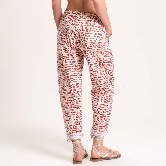 Pantalón Zeroassoluto-BAYA con elástico estampado - color leche piedra/óxido