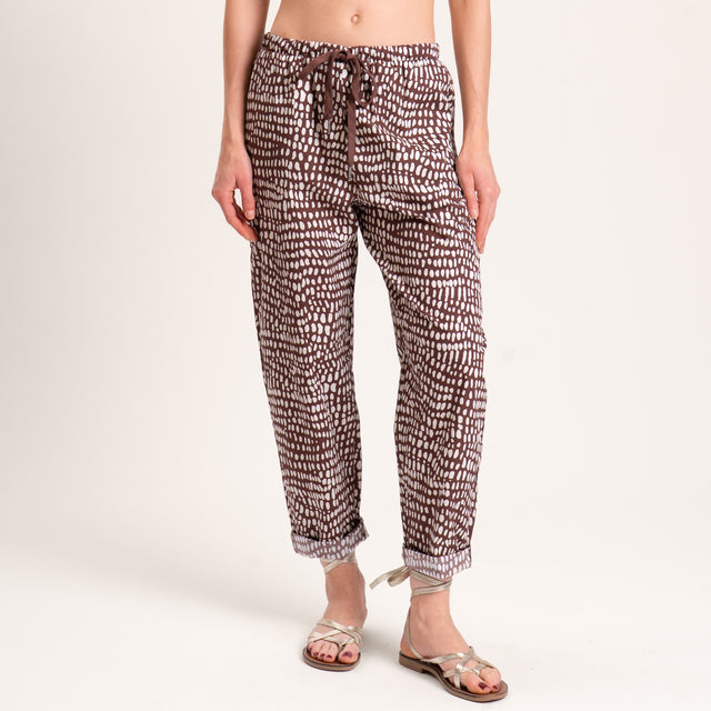 Zeroassoluto-Pantalone BAYA con elastico fantasia - stone moka/latte
