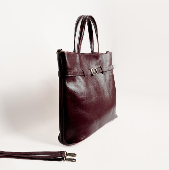 Zeroassoluto-Tote bag genuine leather high quality VINTAGE LOOK - Bordeaux