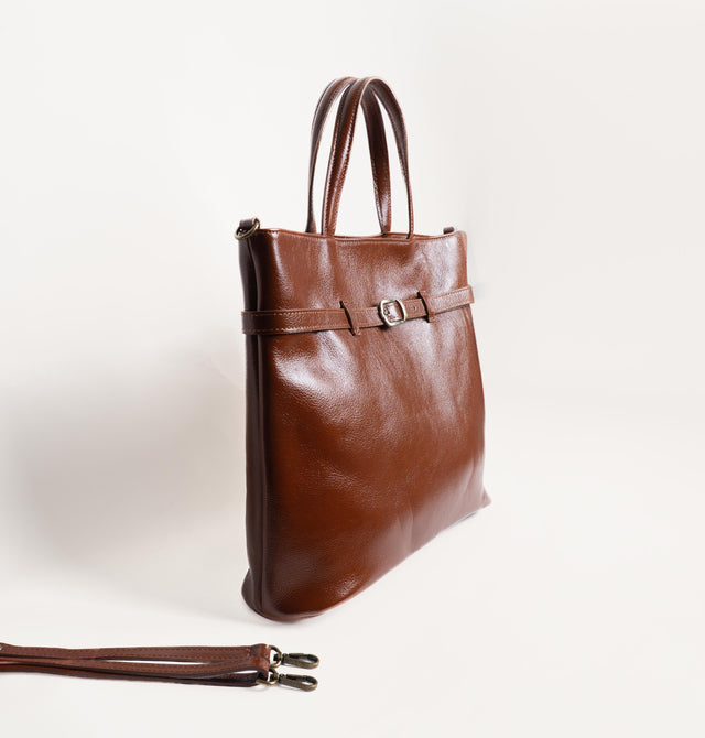 Zeroassoluto-Tote bag genuine leather high quality VINTAGE LOOK - cuoio